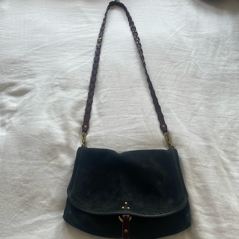 Jerome Dreyfuss navy blue suede and leather cross body bag